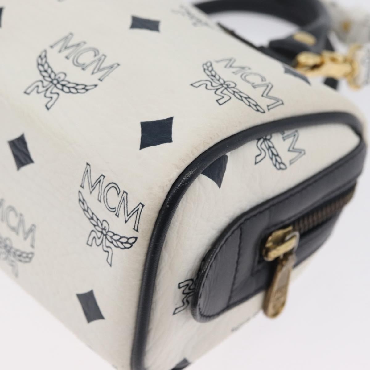 MCM Vicetos Logogram Boston White Leather Travel Bag Bag (Pre-Owned)