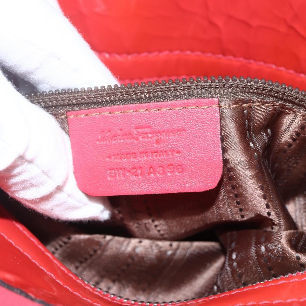 Salvatore Ferragamo Gancini Patent Leather Red Patent_Leather Handbag (Pre-Owned)