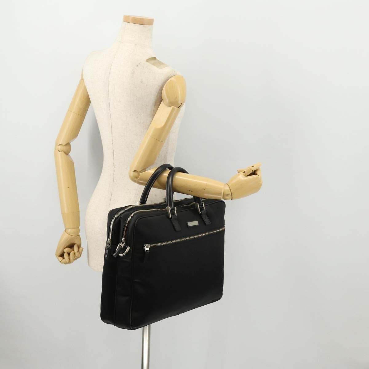 Burberry Front Zip Pocket Convertible Leather Black Nylon Briefcase Bag (Pre-Owned)