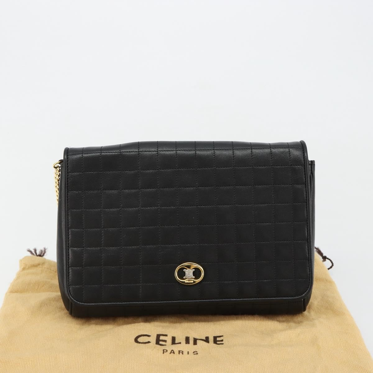 Celine Flap Shoulder Leather Black Leather Shoulder Bag Bag (Pre-Owned)