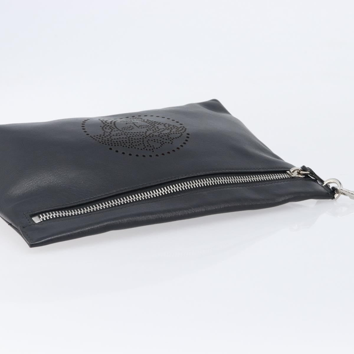 Versace Logo Medusa Wristlet Leather Black Leather Clutche & Pouche Bag (Pre-Owned)