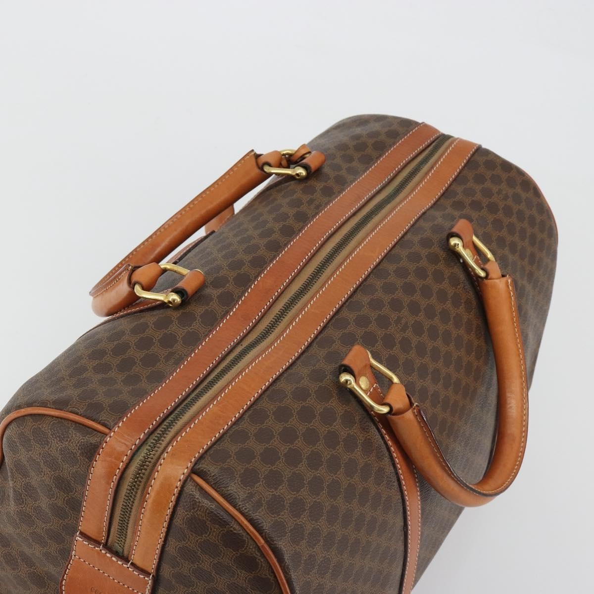 Celine Vintage Duffle Macadam Coated Canvas Brown Canvas Handbag (Pre-Owned)