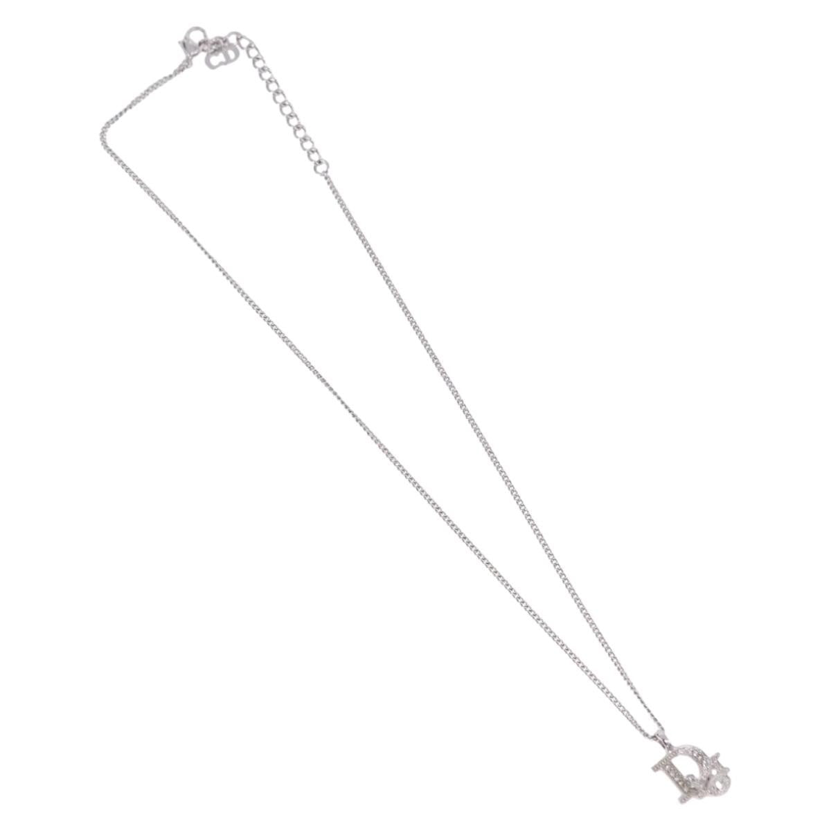 Christian Dior Vintage Dior Logo Metal And Crystal Silver Metal Necklace Jewelry (Pre-Owned)