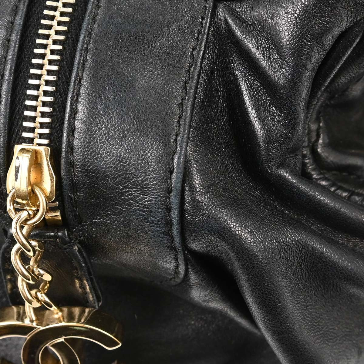 Chanel Lady Braid Bowler Quilted Distressed Calfskin Black Leather Handbag (Pre-Owned)