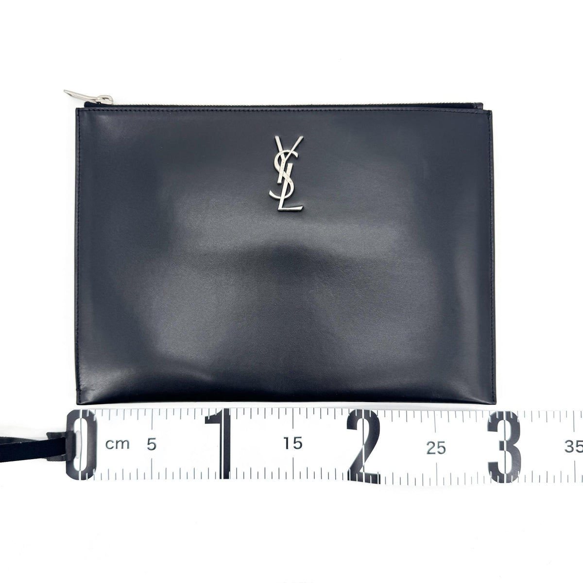 Saint Laurent Classic Monogram Wristlet Leather Black Calfskin Clutche & Pouche Bag (Pre-Owned)