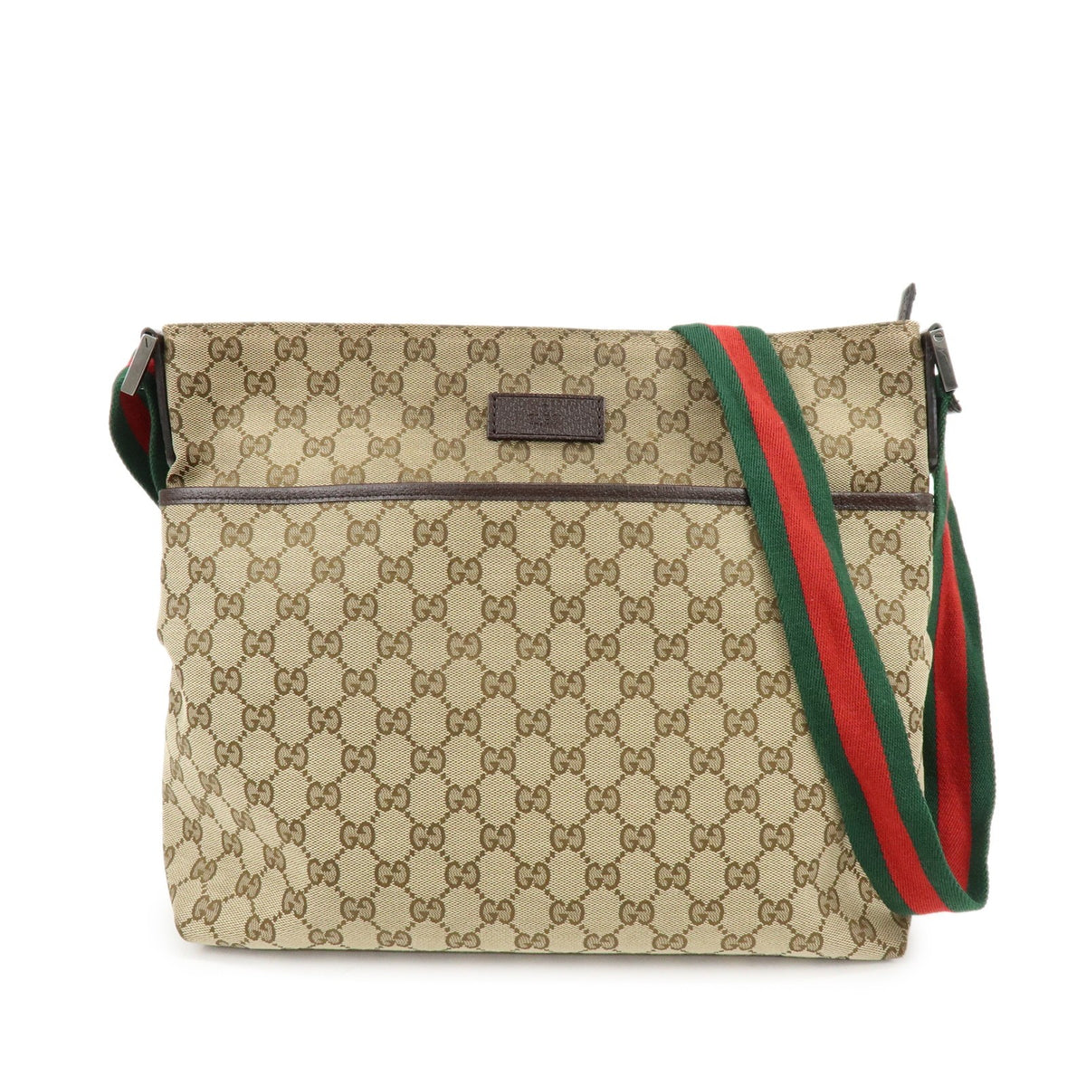 Gucci Web Strap Zip Messenger Gg Canvas Beige Canvas Handbag (Pre-Owned)