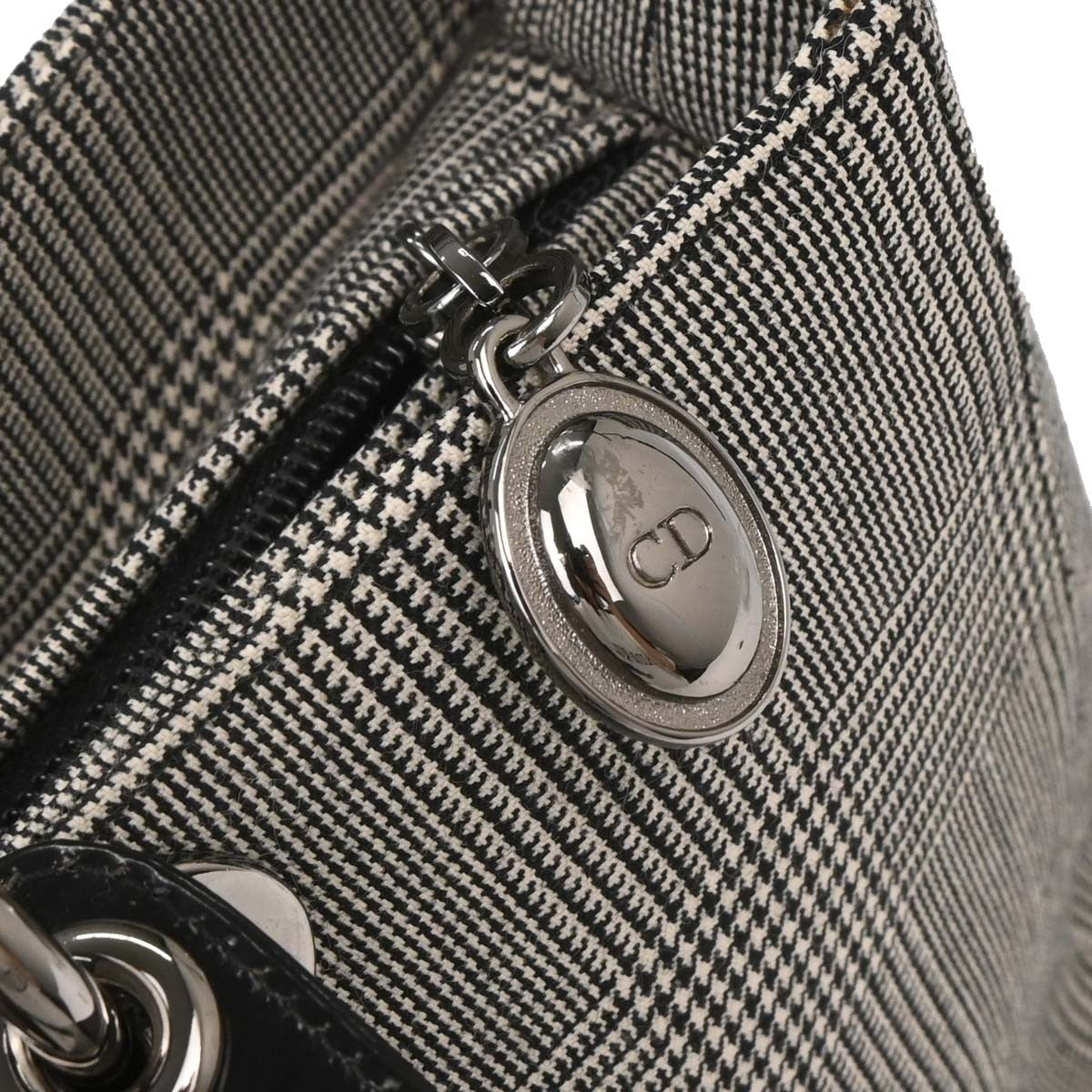 Christian Dior Vintage Lady Dior Houndstooth Canvas Black Canvas Handbag (Pre-Owned)