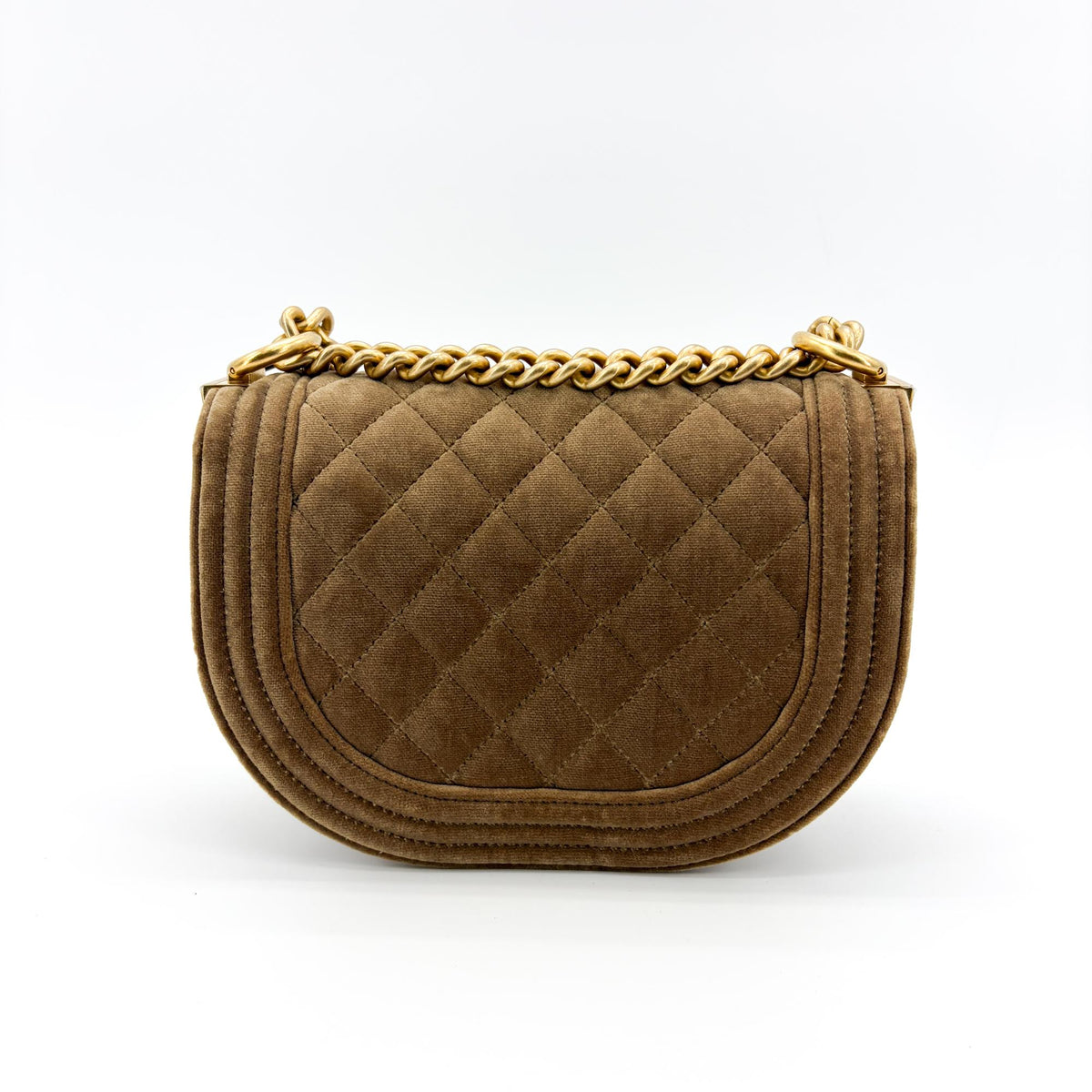 Chanel Boy Curved Messenger Quilted Velvet Brown Suede Shoulder Bag Bag (Pre-Owned)