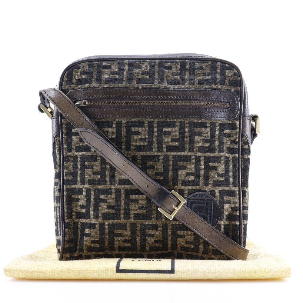 Fendi Logo Zucca Zucca Brown Canvas Shoulder Bag Bag (Pre-Owned)