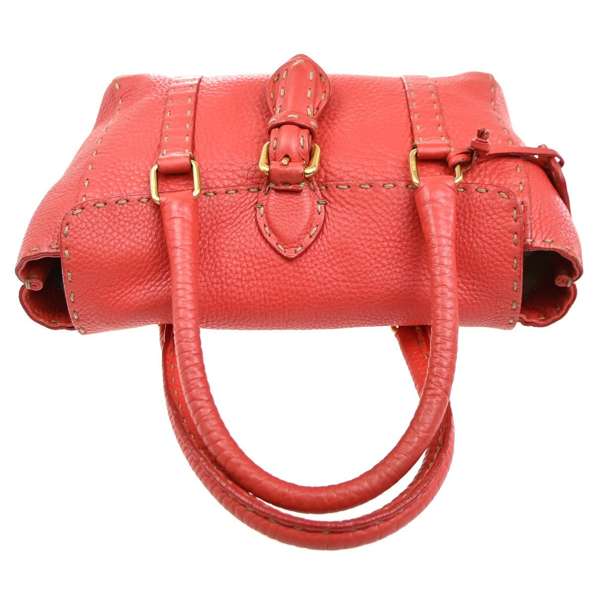 Fendi Selleria Linda Satchel Pebbled Leather Red Leather Handbag (Pre-Owned)