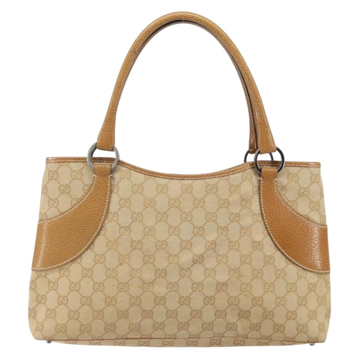 Gucci Vintage Ring Tote Gg Canvas With Leather Beige Canvas Tote Bag Bag (Pre-Owned)