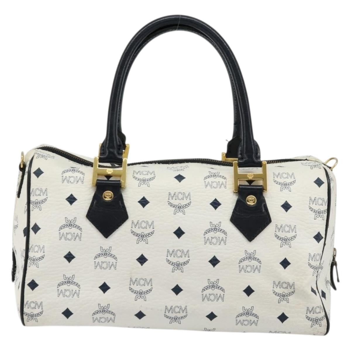 MCM Visetos Logogramme Leather White Leather Handbag (Pre-Owned)