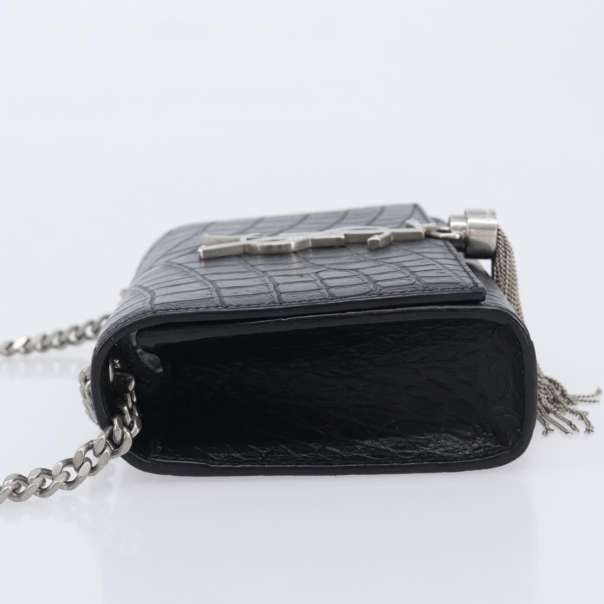 Saint Laurent Classic Monogram Tassel Chain Crocodile Embossed Leather Black Leather Crossbody Bag Bag (Pre-Owned)