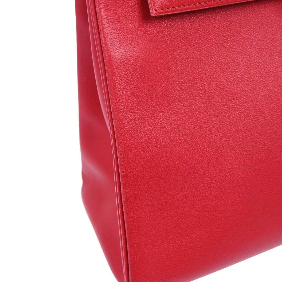 Hermes Kelly Red Evercalf With Gold Hardware Red Leather Handbag (Pre-Owned)