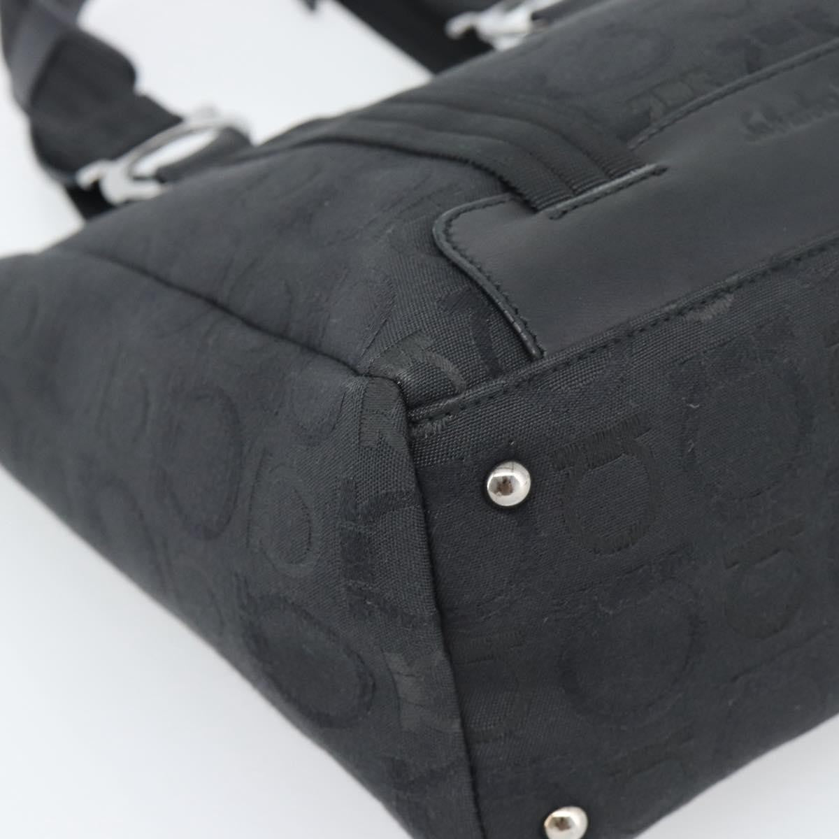 Salvatore Ferragamo Gancini Top Handle Canvas Black Canvas Handbag (Pre-Owned)