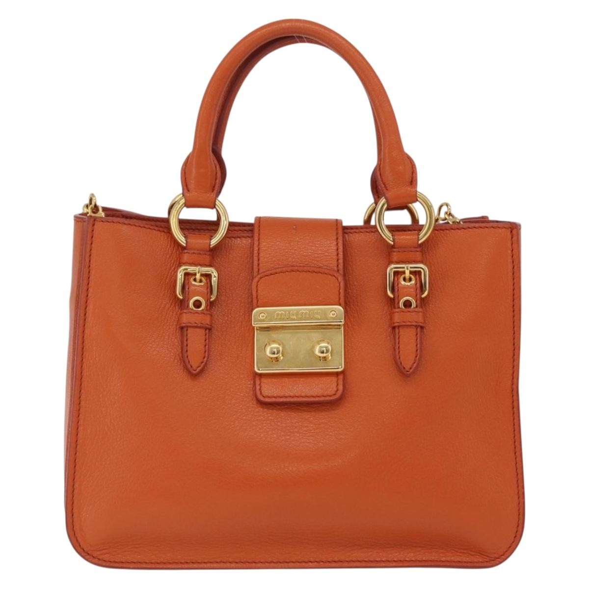 Miu Miu Front Pocket Convertible Satchel Leather Orange Leather Handbag (Pre-Owned)