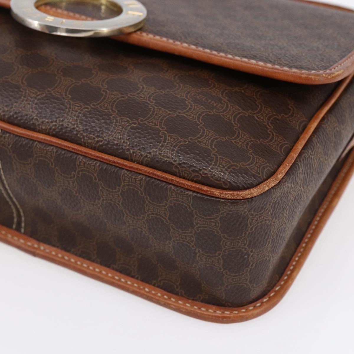 Celine Vintage Macadam Circle Logo Canvas And Leather Brown Canvas Shoulder Bag Bag (Pre-Owned)