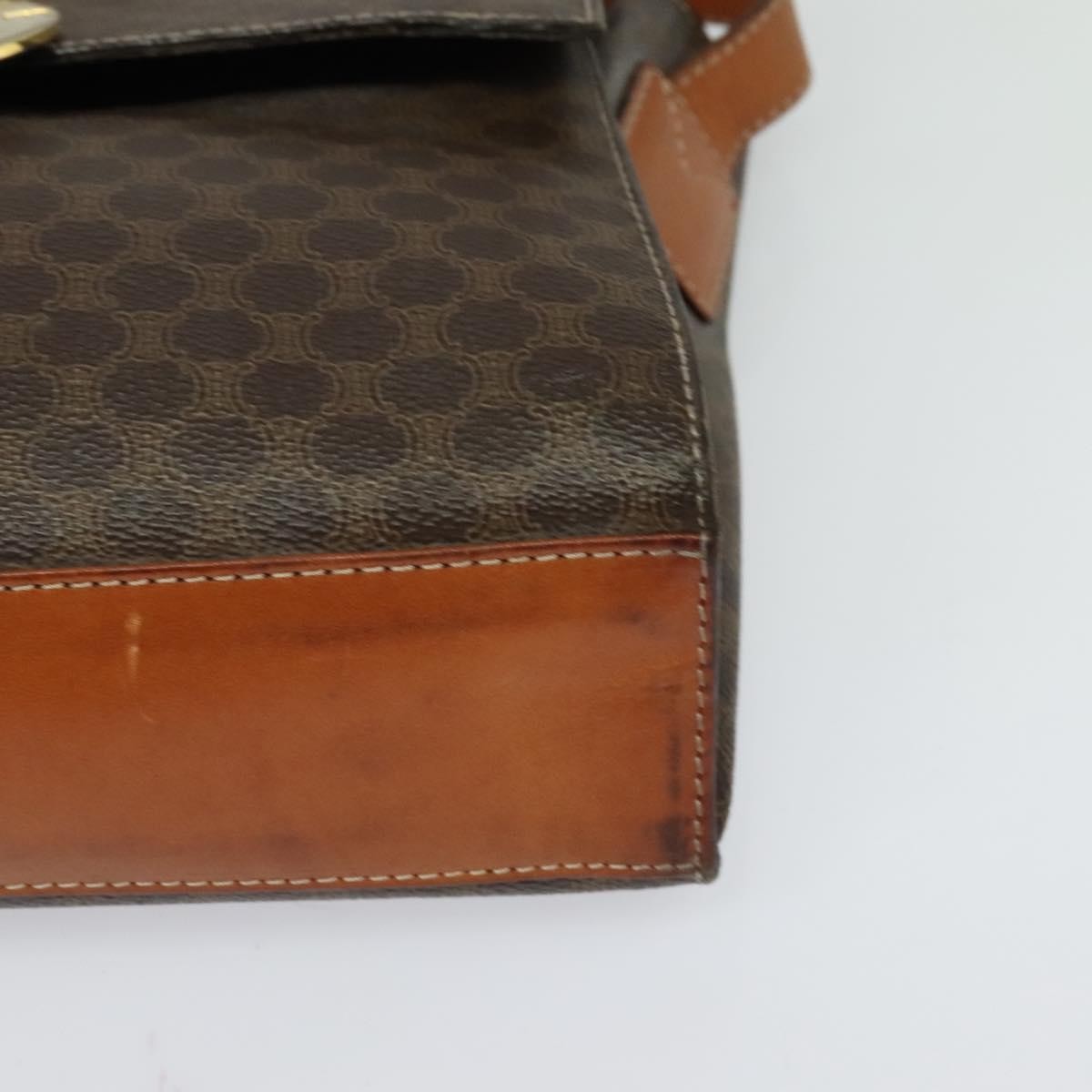 Celine Vintage Macadam Circle Logo Canvas And Leather Brown Canvas Shoulder Bag Bag (Pre-Owned)