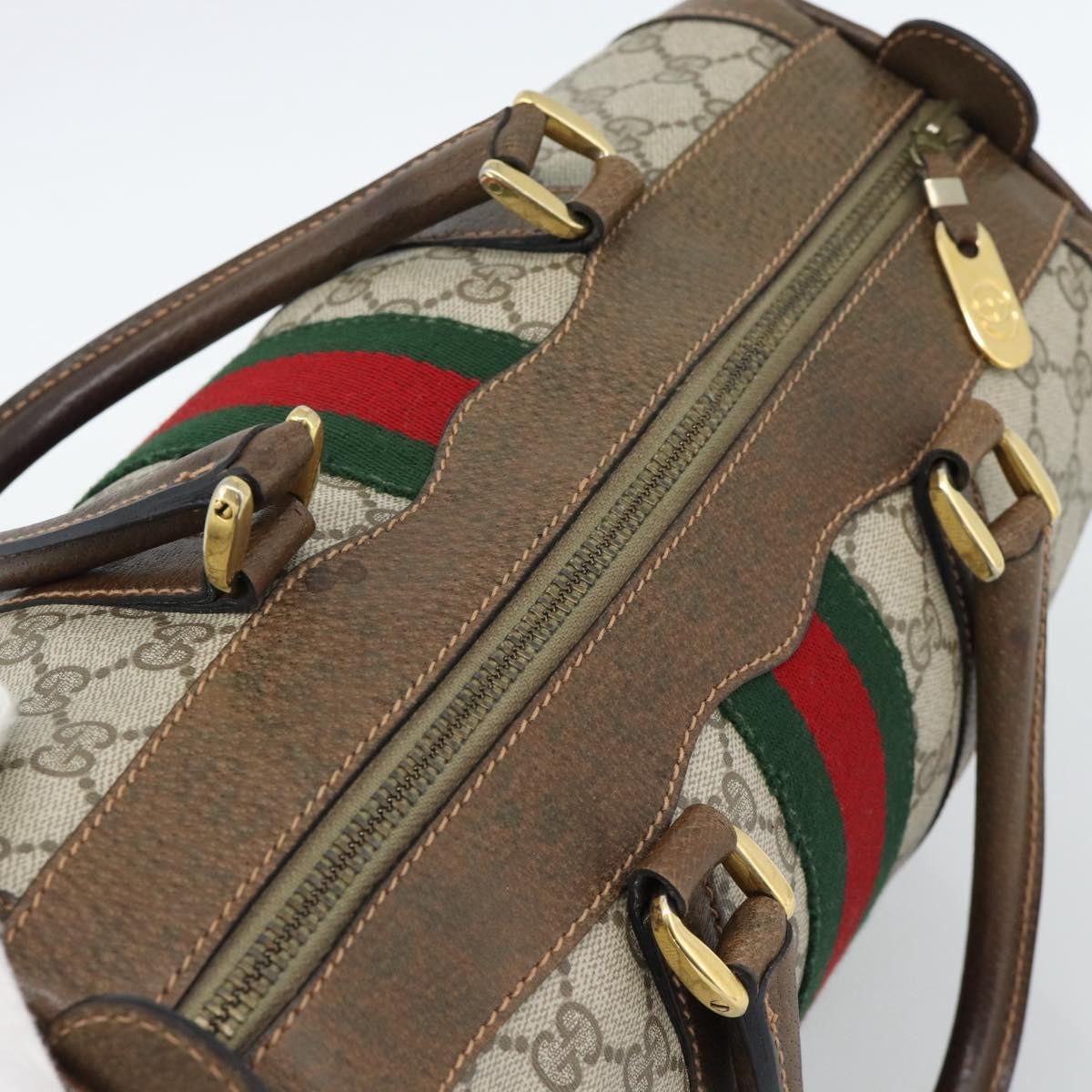 Gucci Vintage Web Boston Gg Coated Canvas Beige Canvas Handbag (Pre-Owned)