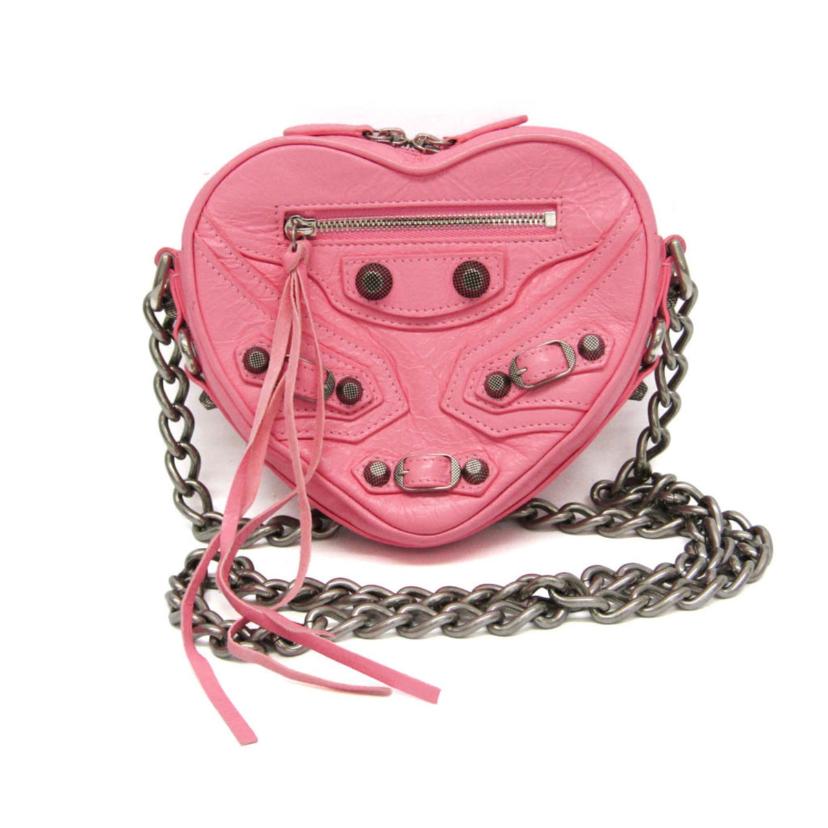 Balenciaga Le Cagole Giant Studs Heart Chain Leather Pink Leather Handbag (Pre-Owned)