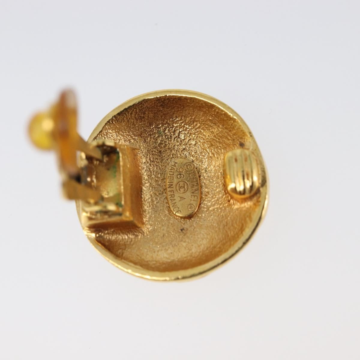 Chanel Vintage Round Cc Clip-On Metal Gold Metal Earrings Jewelry (Pre-Owned)