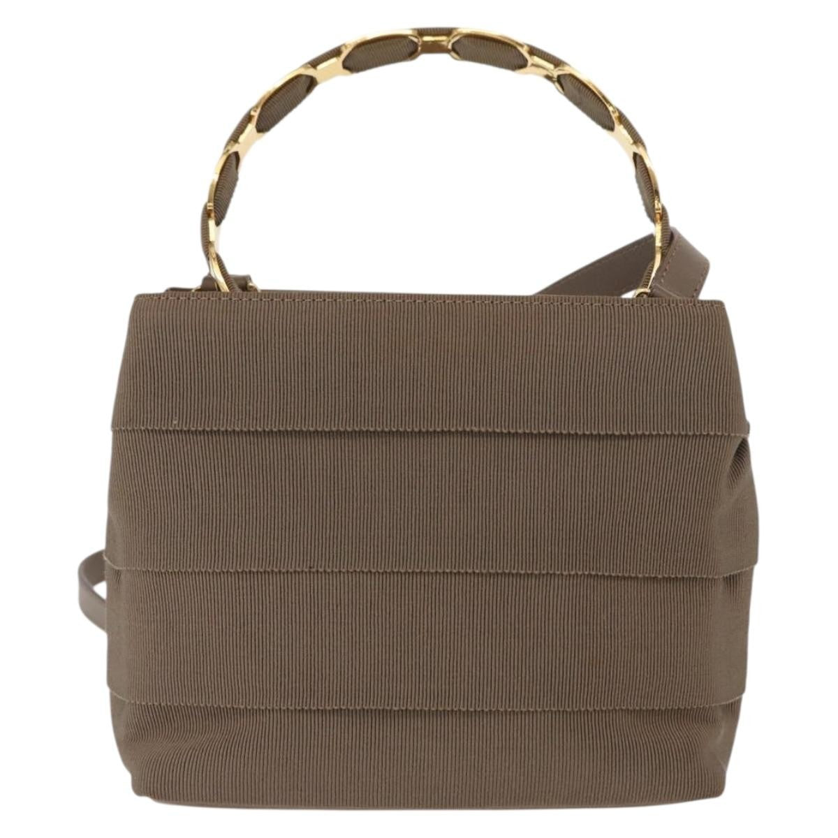 Salvatore Ferragamo Vala Canvas Beige Canvas Handbag (Pre-Owned)