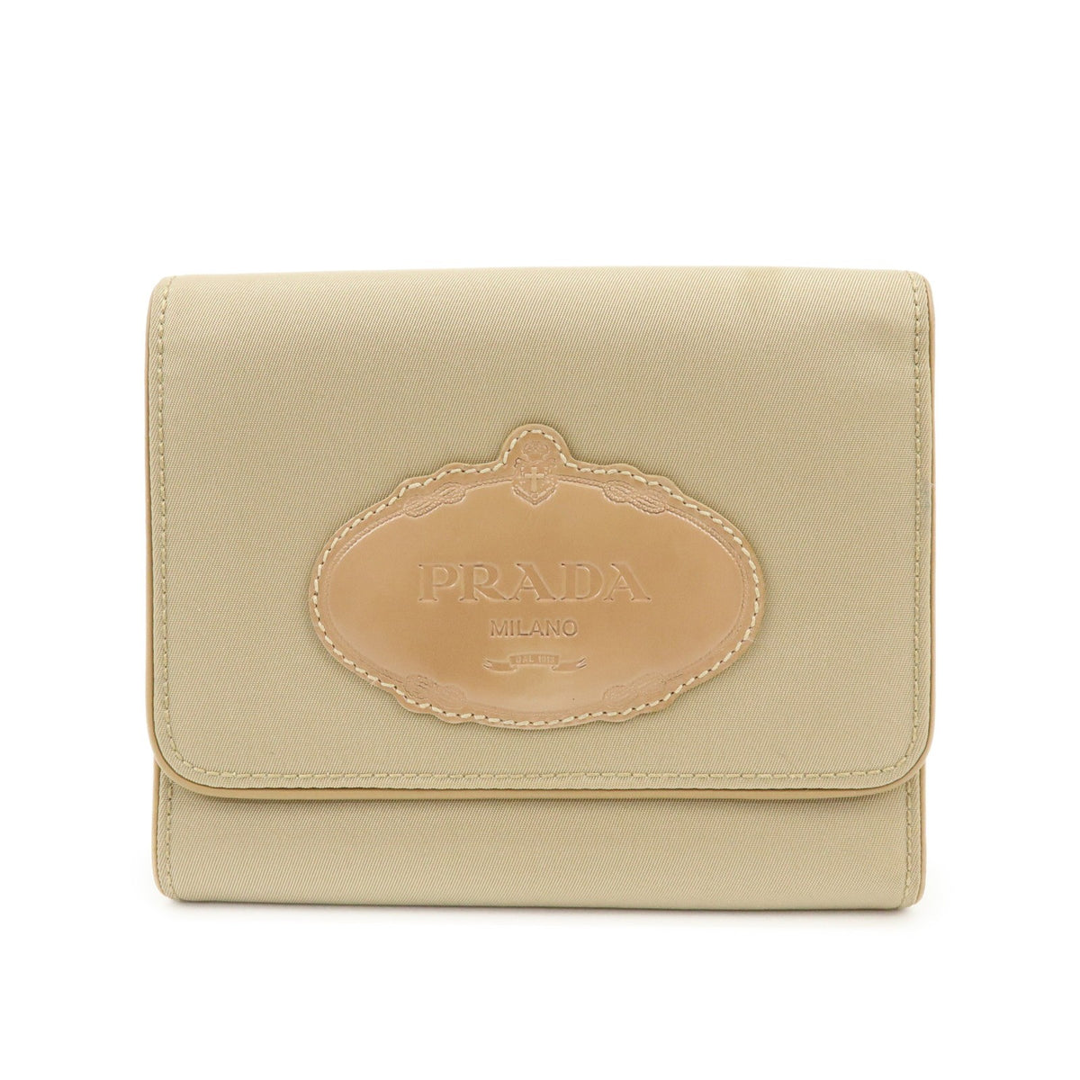 Prada Trifold Compact Saffiano Leather Beige Nylon Wallets Accessory (Pre-Owned)