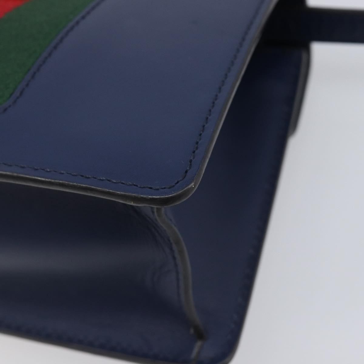 Gucci Sylvie Top Handle Leather Navy Leather Handbag (Pre-Owned)