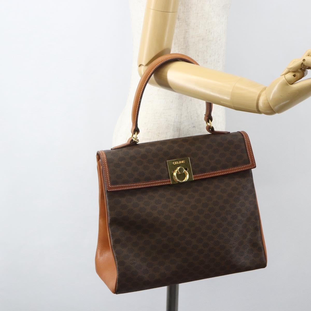Celine Vintage Macadam Canvas And Leather Brown Canvas Handbag (Pre-Owned)