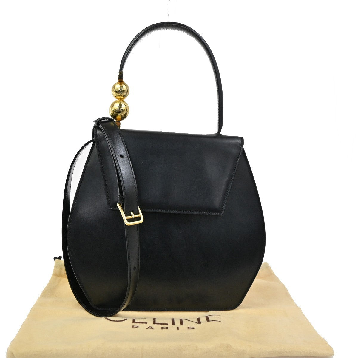 Celine Vintage Leather Black Leather Shoulder Bag Bag (Pre-Owned)