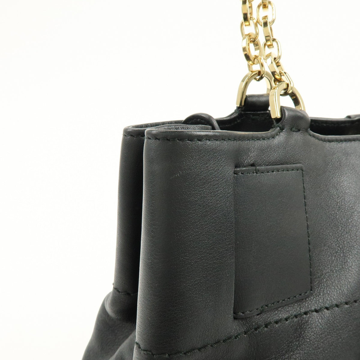 Salvatore Ferragamo W Chain Leather Black Leather Tote Bag Bag (Pre-Owned)