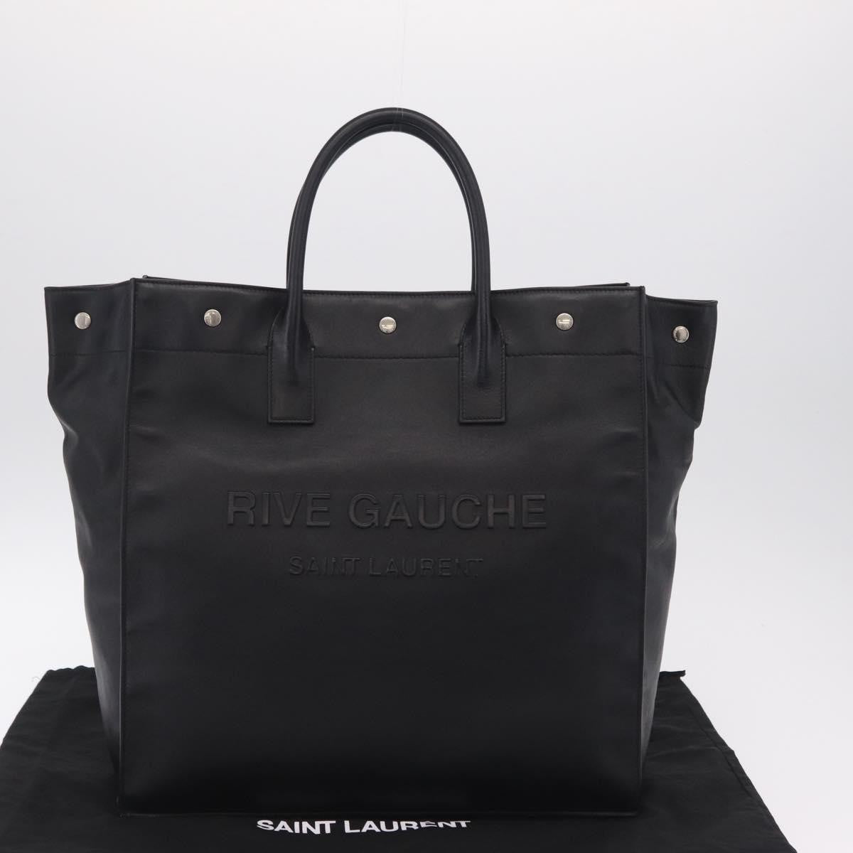 Saint Laurent Rive Gauche Shopper Embossed Leather Black Leather Tote Bag Bag (Pre-Owned)