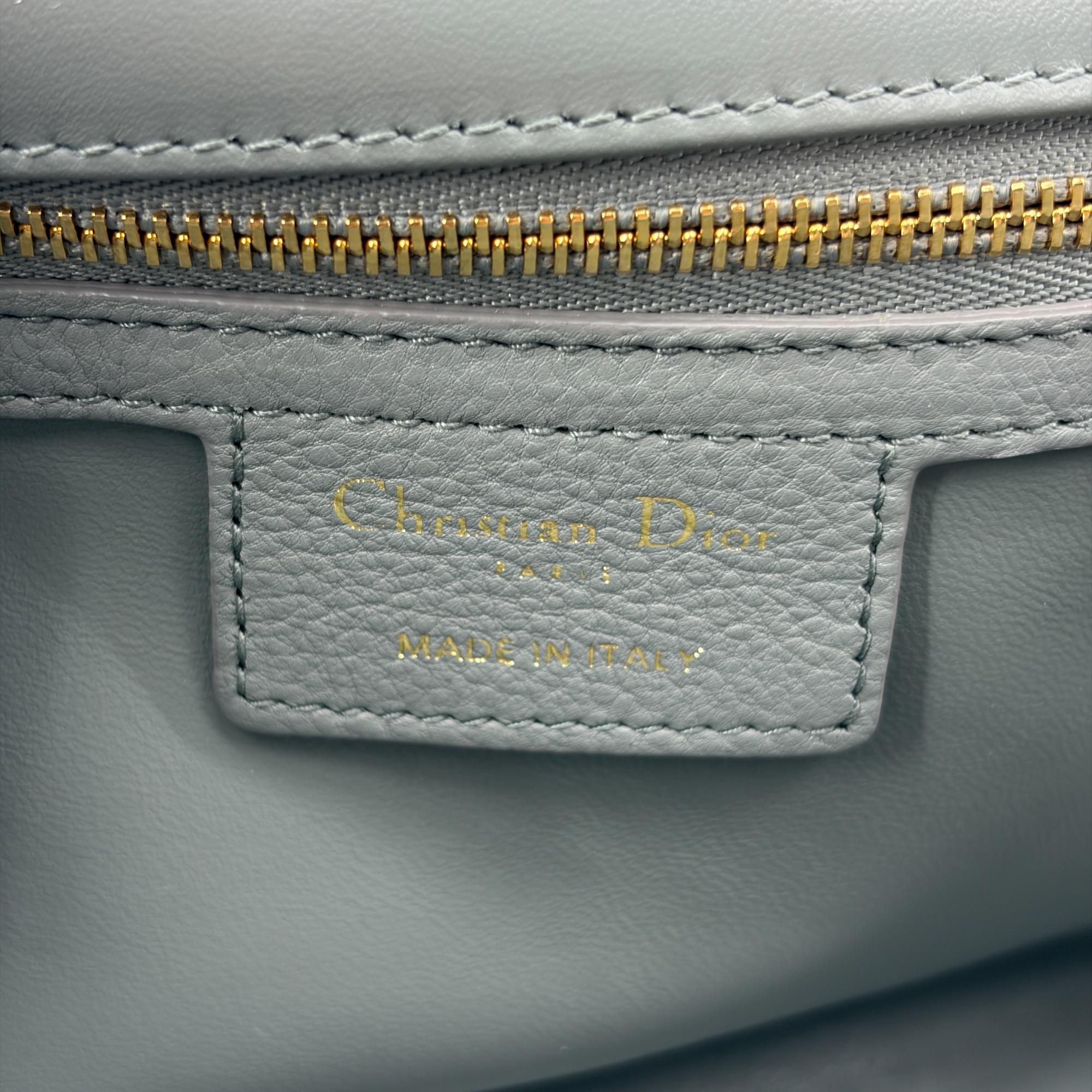Christian Dior Caro Bag Lucky Star Studded Macrocannage Calfskin Gray Leather Handbag (Pre-Owned)