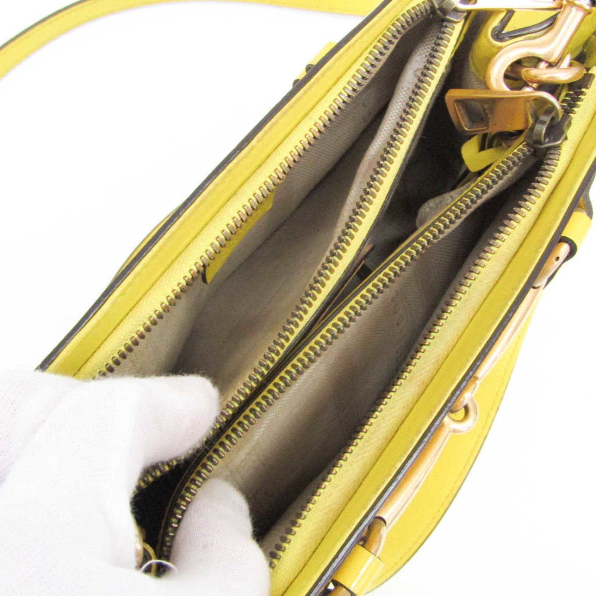 Gucci Bright Bit Convertible Tote Patent Leather Yellow Patent_Leather Handbag (Pre-Owned)