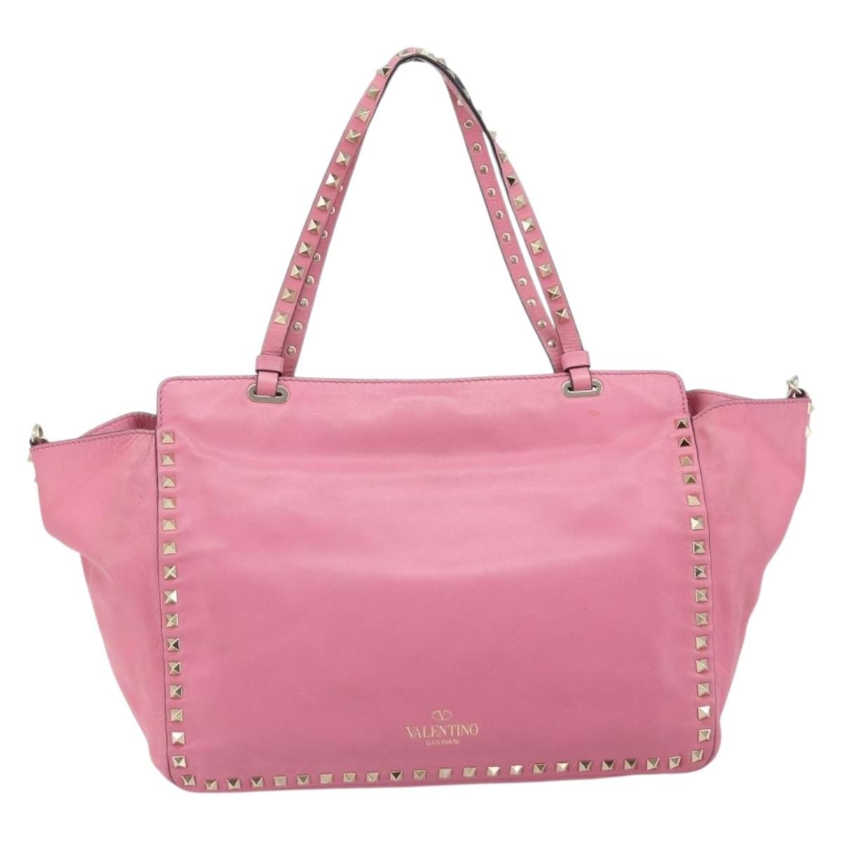 Valentino Garavani Rockstud Tote Soft Leather Pink Leather Tote Bag Bag (Pre-Owned)