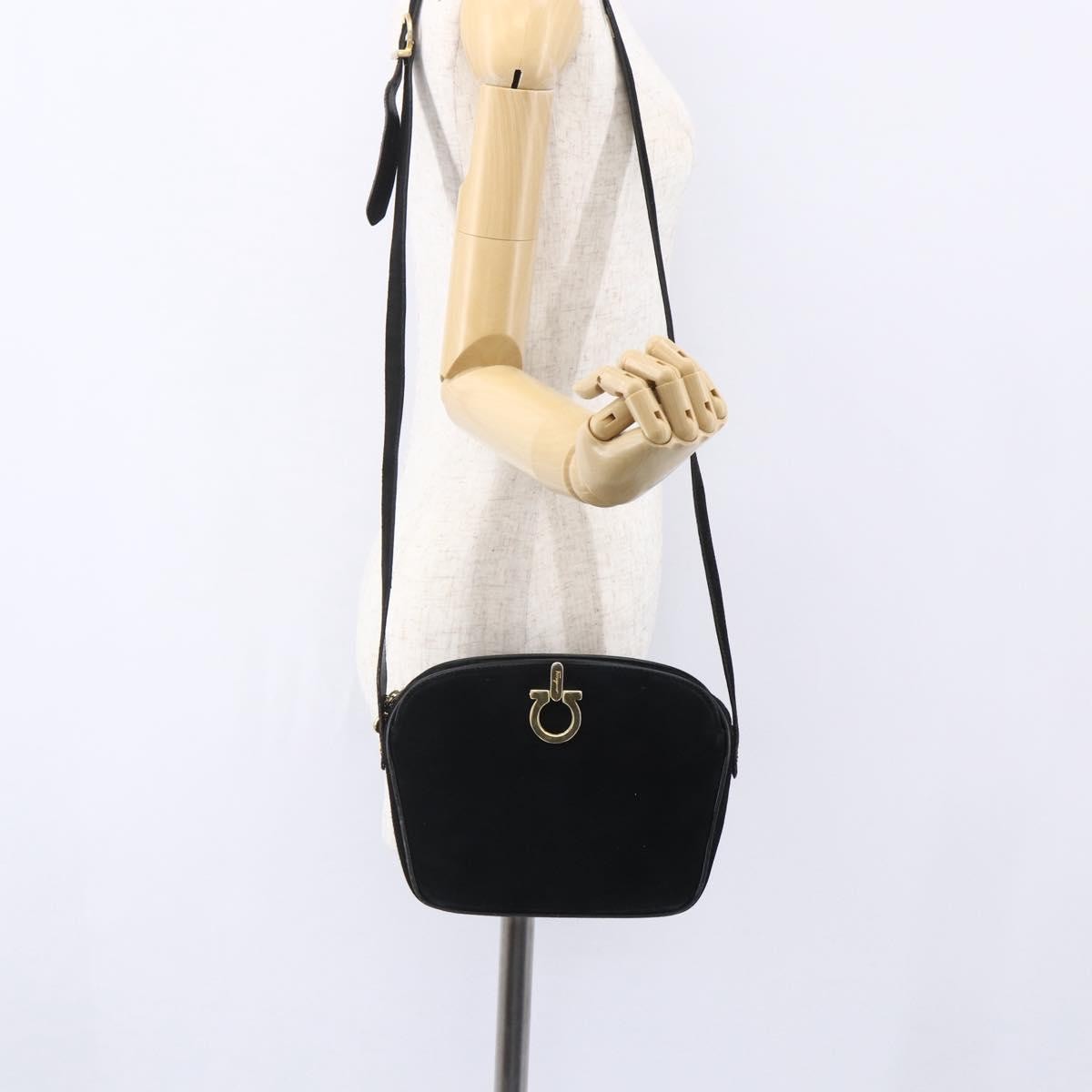 Salvatore Ferragamo Gancini Suede Black Suede Shoulder Bag Bag (Pre-Owned)