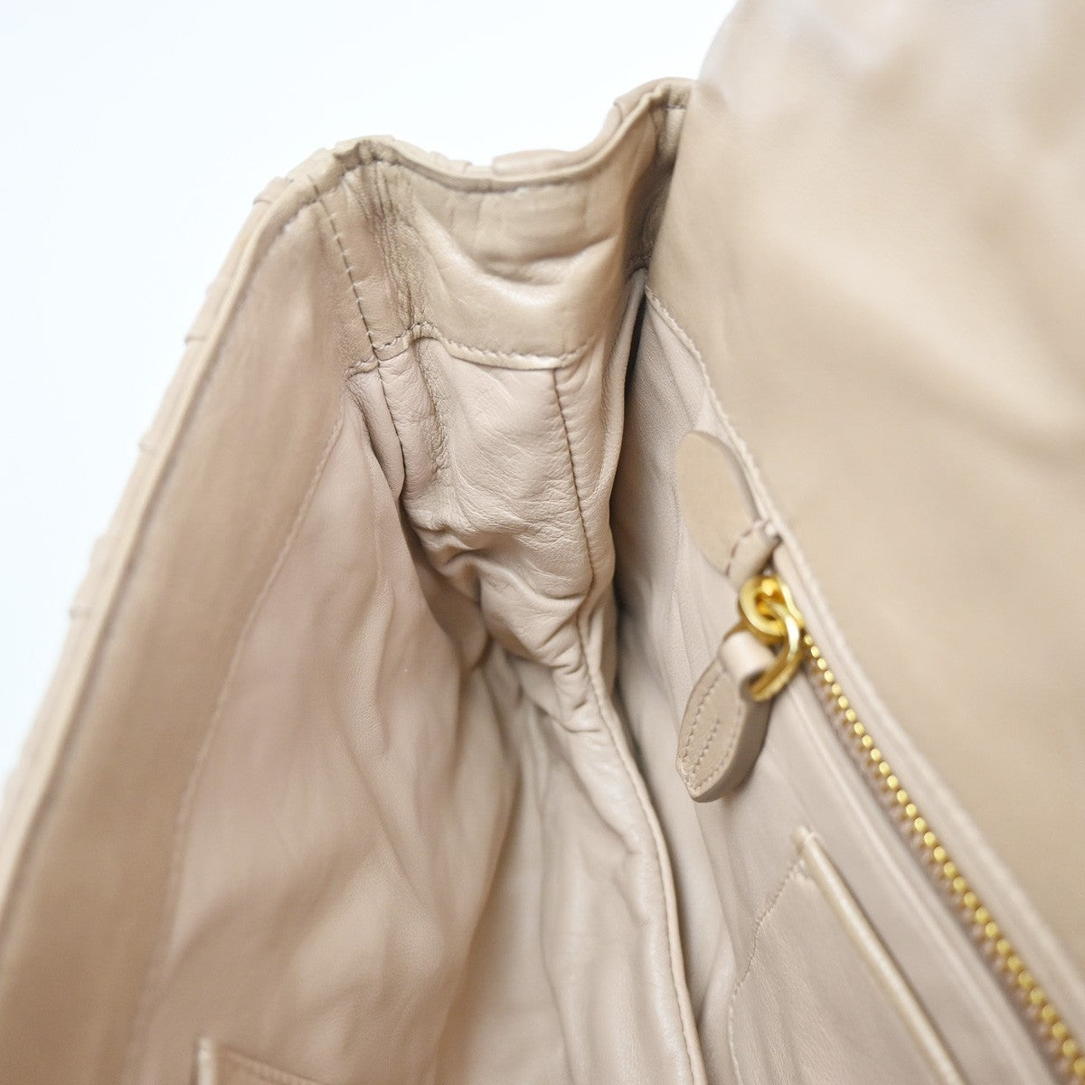 Prada Turnlock Nappa Gaufre Beige Leather Shoulder Bag Bag (Pre-Owned)