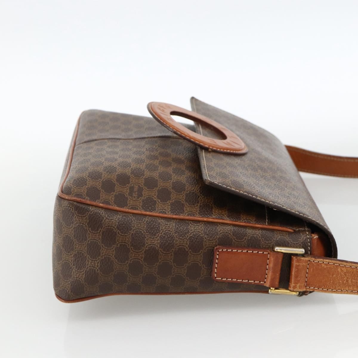 Celine Vintage Macadam Circle Logo Canvas And Leather Brown Canvas Shoulder Bag Bag (Pre-Owned)