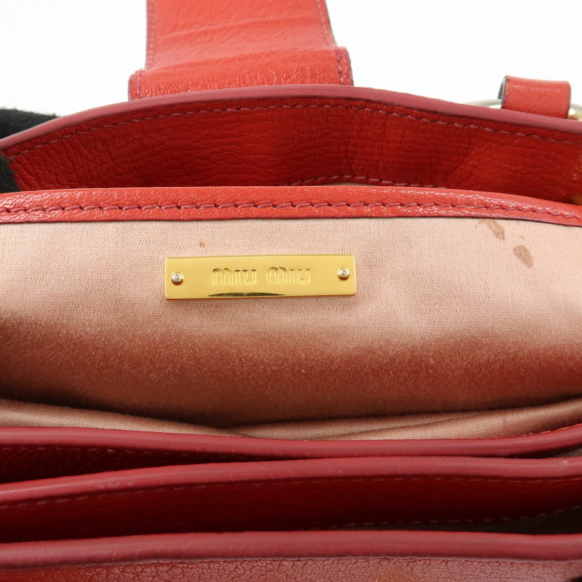 Miu Miu Madras Convertible Lock Leather Red Leather Tote Bag Bag (Pre-Owned)