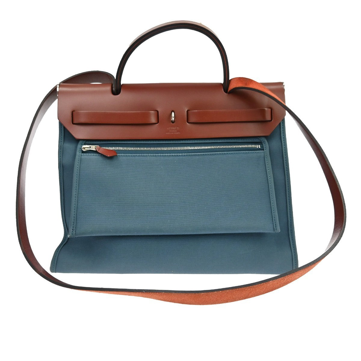 Hermes Herbag Zip Leather And Toile Blue Canvas Handbag (Pre-Owned)