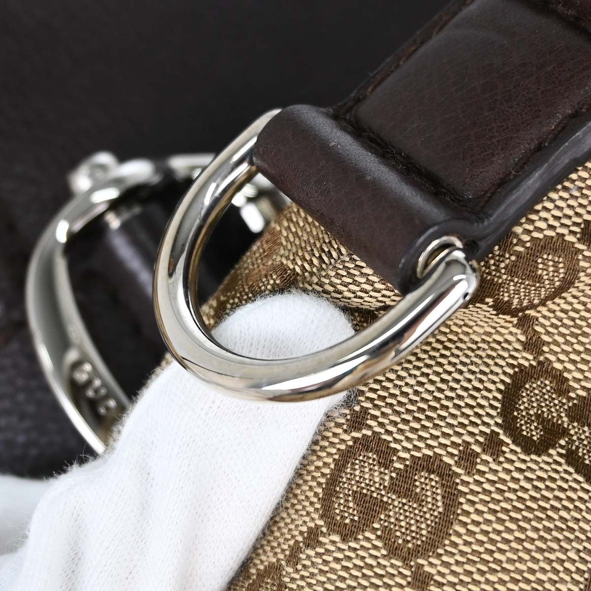 Gucci Techno Horsebit Flap Hobo Leather Beige Canvas Shoulder Bag Bag (Pre-Owned)