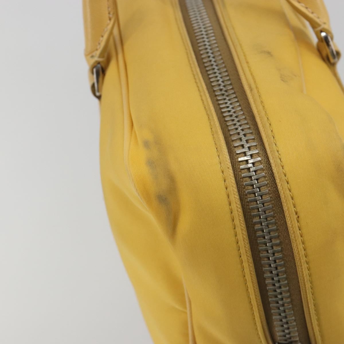 Prada Bauletto Tessuto With Saffiano Leather Yellow Canvas Handbag (Pre-Owned)