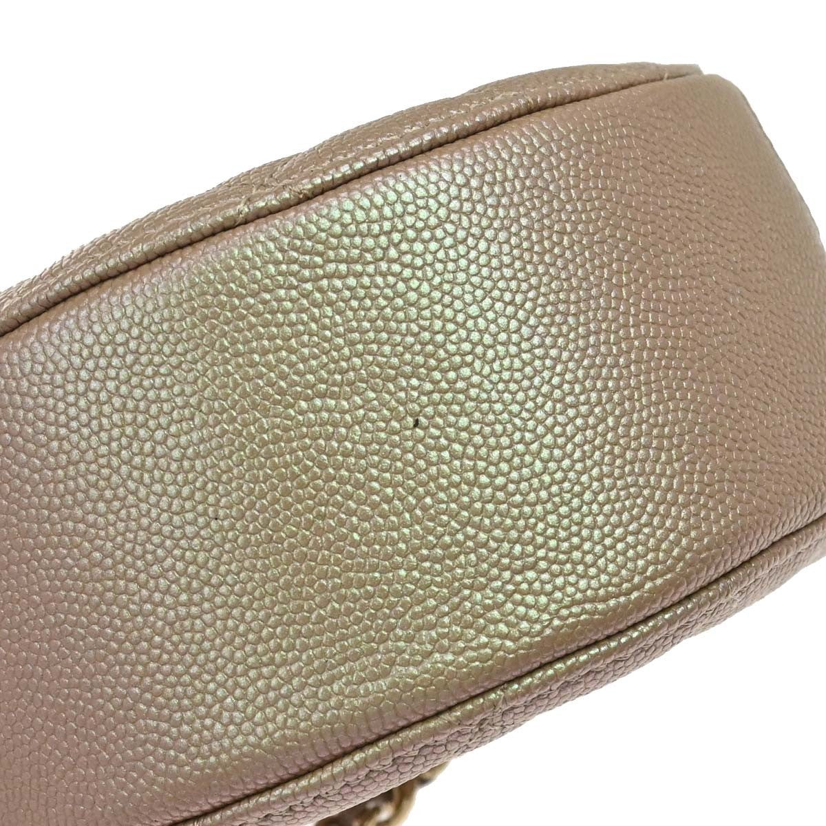 Chanel Round Chain Quilted Caviar Beige Leather Shoulder Bag Bag (Pre-Owned)