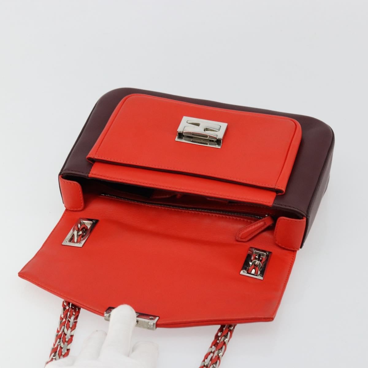 Fendi Be Baguette Flap Leather Red Leather Handbag (Pre-Owned)