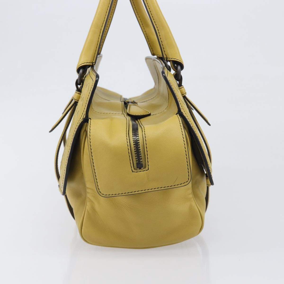 Bottega Veneta Monaco Nappa Leather With Intrecciato Detail Yellow Leather Handbag (Pre-Owned)