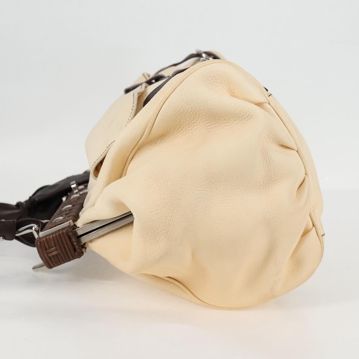 Salvatore Ferragamo Gancini Leather Beige Leather Handbag (Pre-Owned)