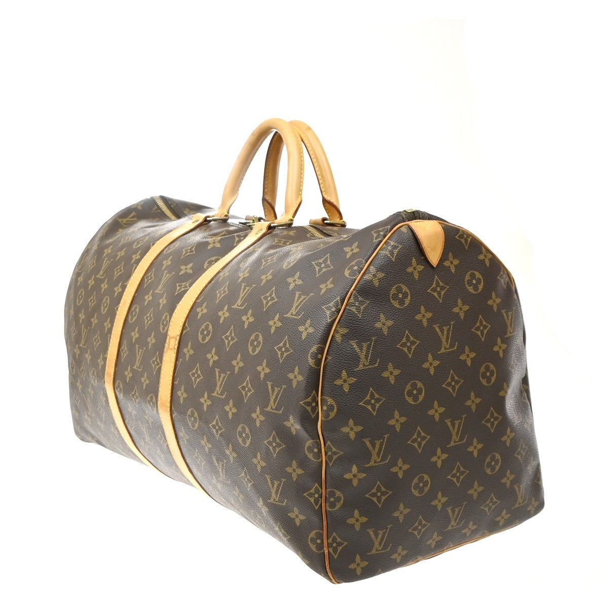 Louis Vuitton Keepall Monogram Canvas Brown Leather Travel Bag Bag (Pre-Owned)