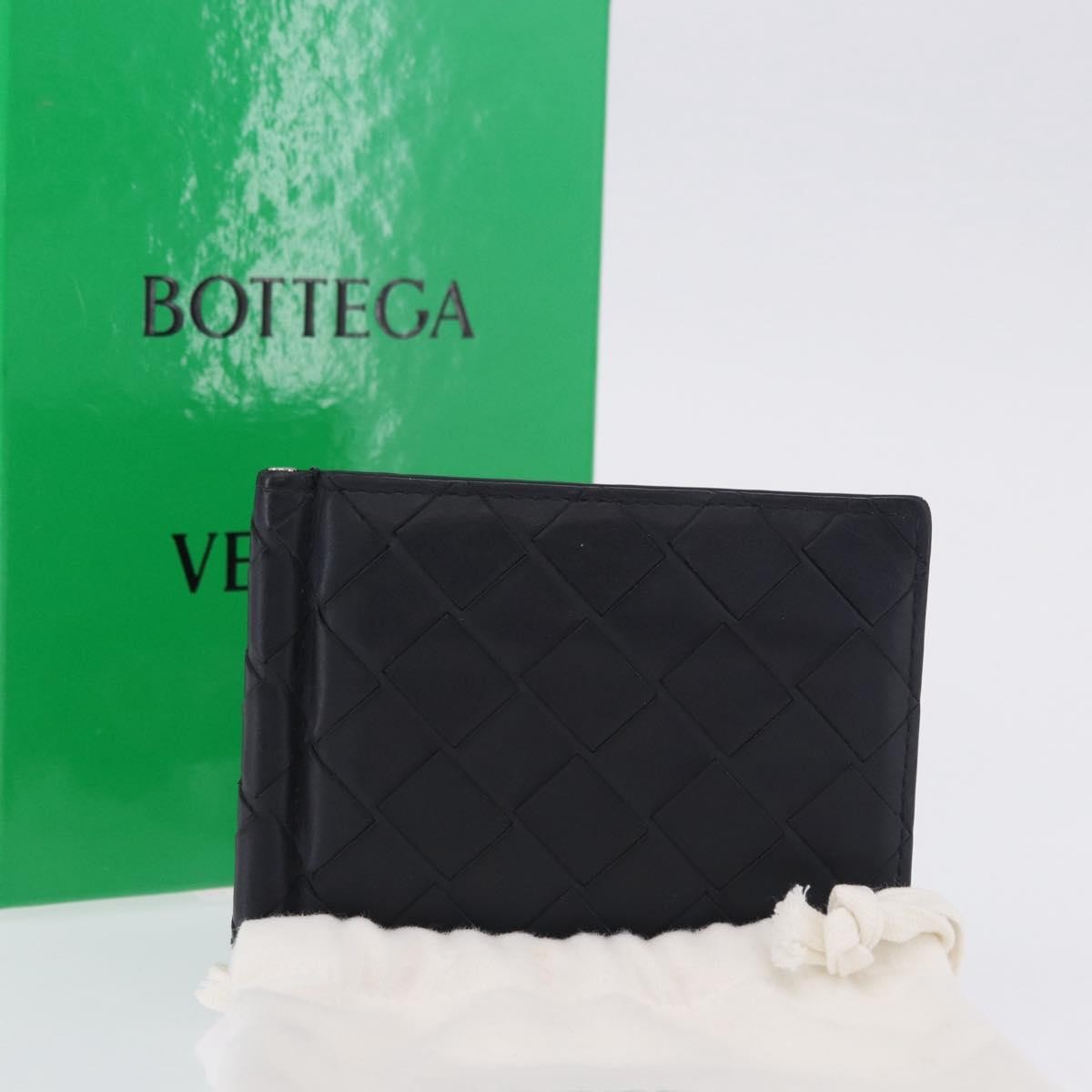 Bottega Veneta Bifold Card Holder Intercciato Leather Navy Leather Card Holders Accessory (Pre-Owned)