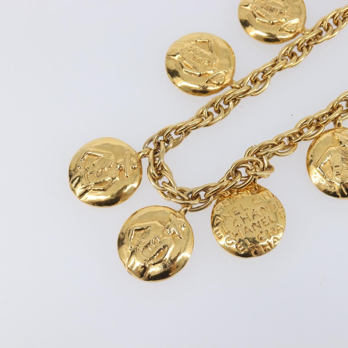 Chanel Vintage Diamond Coco Mademoiselle Long Metal Gold Metal Necklace Jewelry (Pre-Owned)