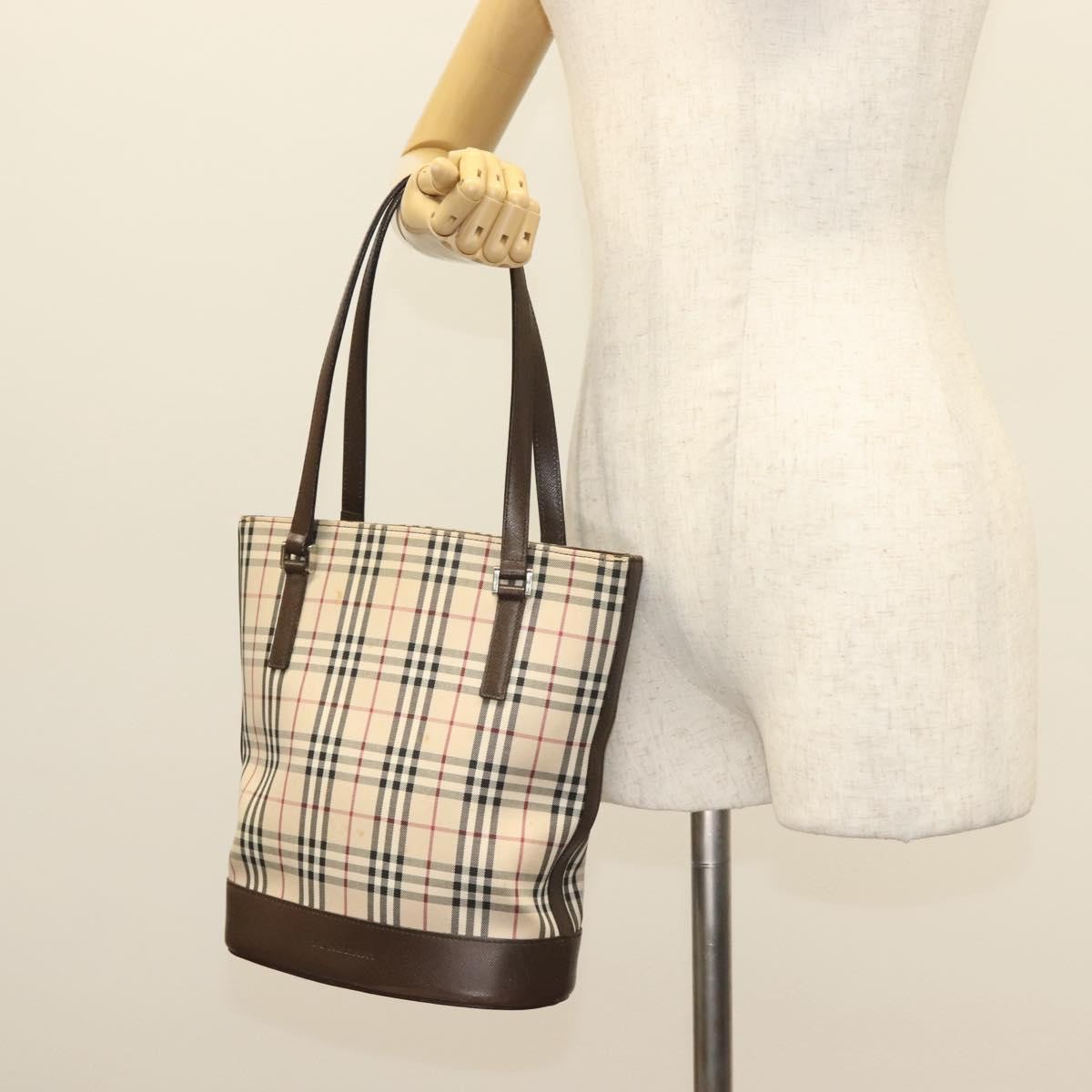 Burberry Nova Check Tote Canvas Check Pattern Beige Canvas Tote Bag Bag (Pre-Owned)